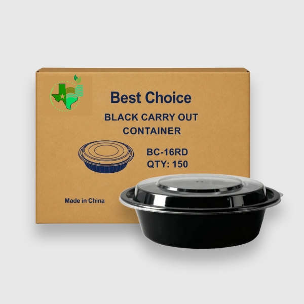 [150ct] Black 16 oz Carry Out Round Containers
