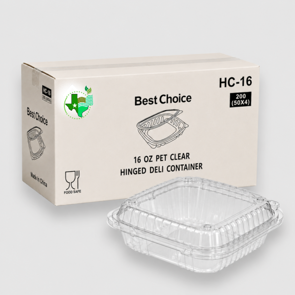 [200ct] 16 oz Clear PET Hinged Deli Containers