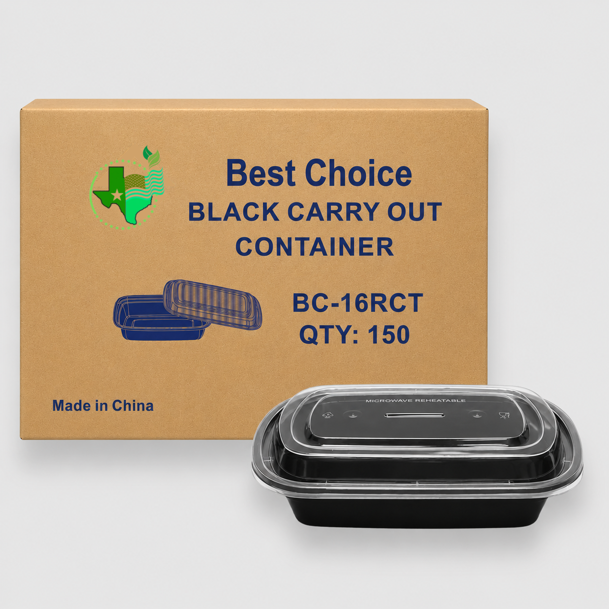 [150ct] Black 16 oz Rectangular Containers