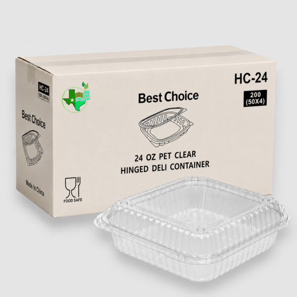 [200ct] 24 oz Clear PET Hinged Deli Containers