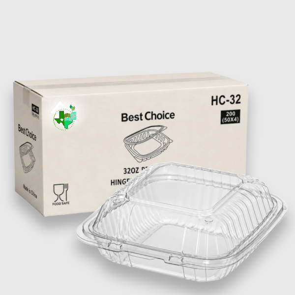[200ct] 32 oz Clear PET Hinged Deli Containers
