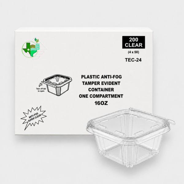 [200ct] Clear 16 oz Anti-Fog Tamper-Evident Hinged Containers