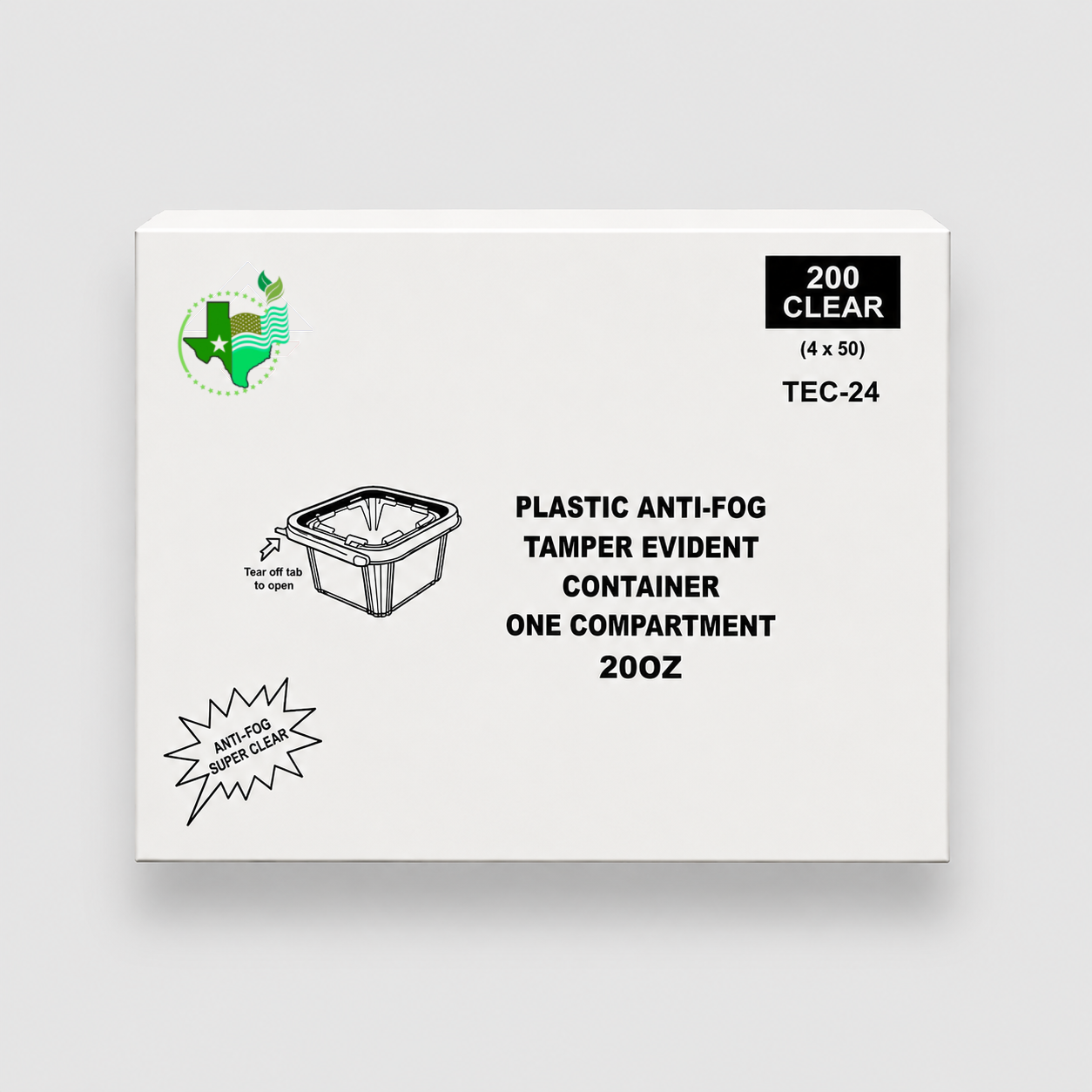 [200ct] Clear 20 oz Anti-Fog Tamper-Evident Hinged Containers