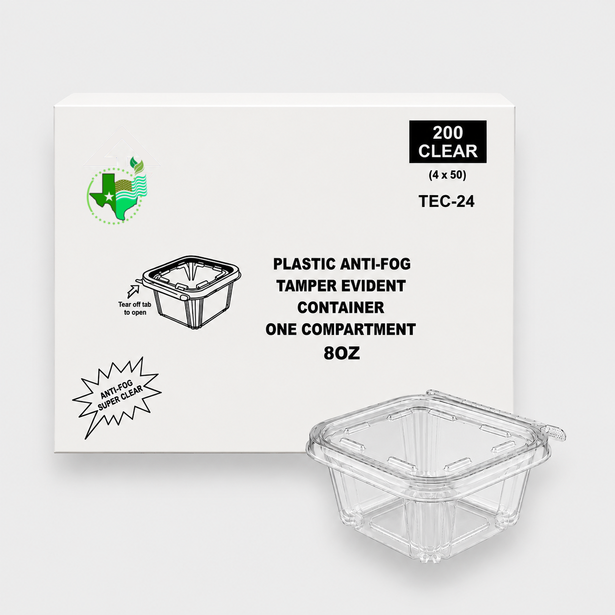 [200ct] Clear 8 oz Anti-Fog Tamper-Evident Hinged Containers