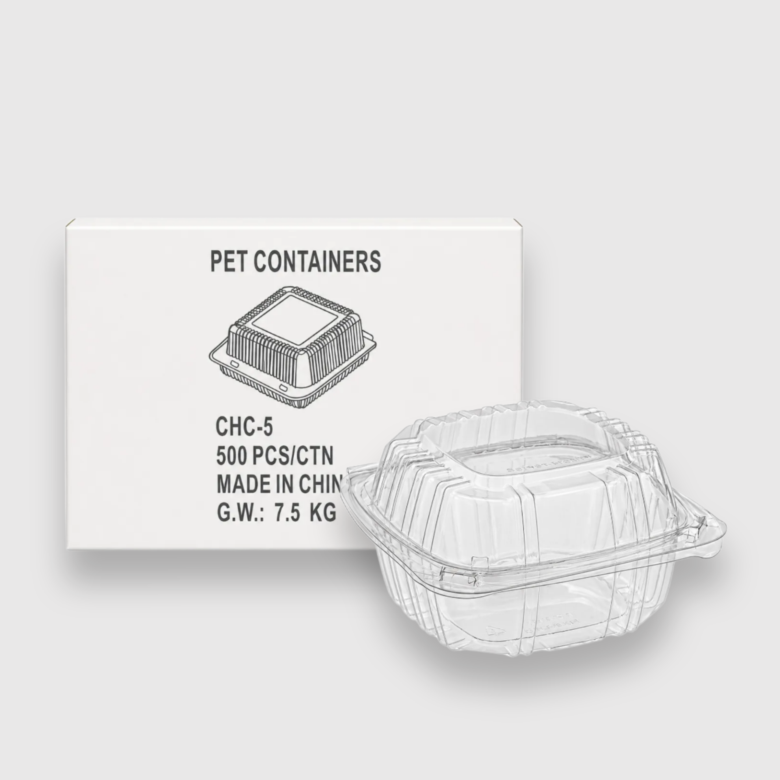 [500ct] 5″ x 5.5″ PET Hinged Food Containers