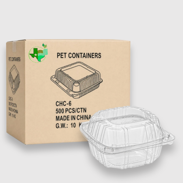 [500ct] 6″x6″x3″ PET Hinged Containers